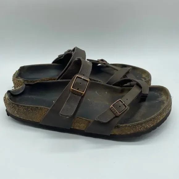 Birkenstock Dark Chocolate Brown Mayari Strappy Leather Cork Sandals Women 38.5 - Picture 1 of 8